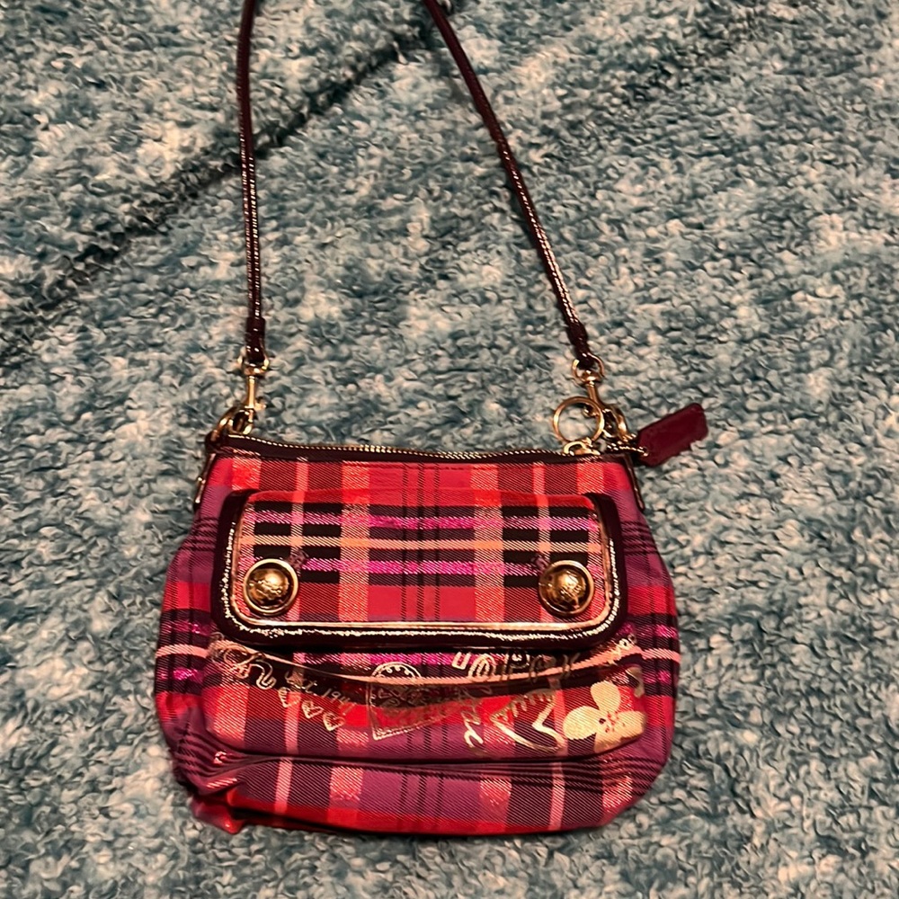 Coach poppy purple plaid crossbody